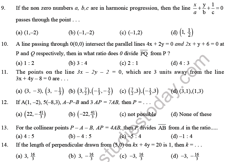 JEE Mathematics Straight Lines MCQs Set B, Multiple Choice Questions